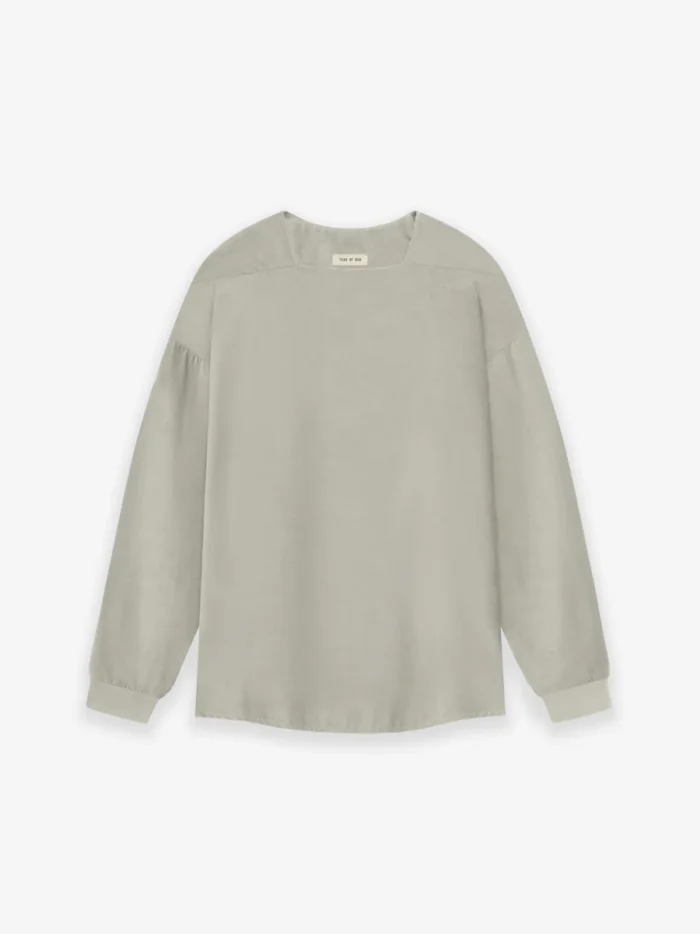 Corduroy Straight Neck LS Grey Top