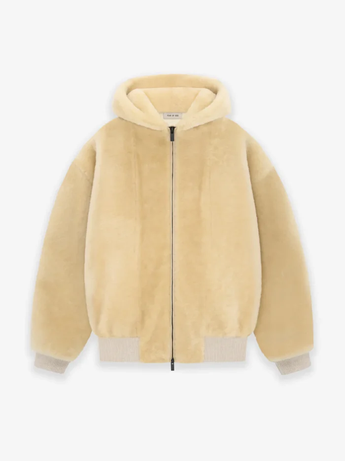 Shearling Hooded Cream Bomber