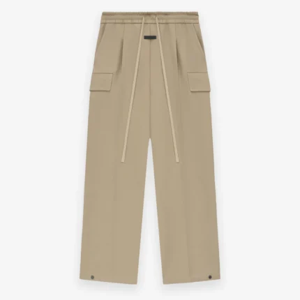 Weighted Twill Wide Leg Cargo Beige Pants