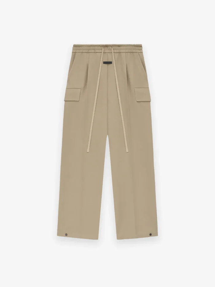 Weighted Twill Wide Leg Cargo Beige Pants