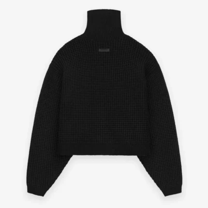 Womens Waffle Black Turtleneck