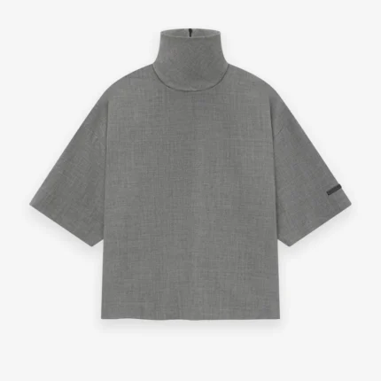 Wool Canvas High Neck Short Sleeve Grey Shirt