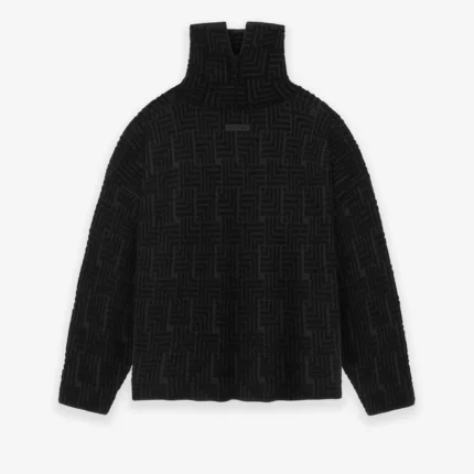 Wool Jacquard High Neck Black Sweater